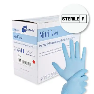 Meditrade Nitril® steril Untersuchungshandschuhe, puderfrei - Karton mit 4 x 50 Paar