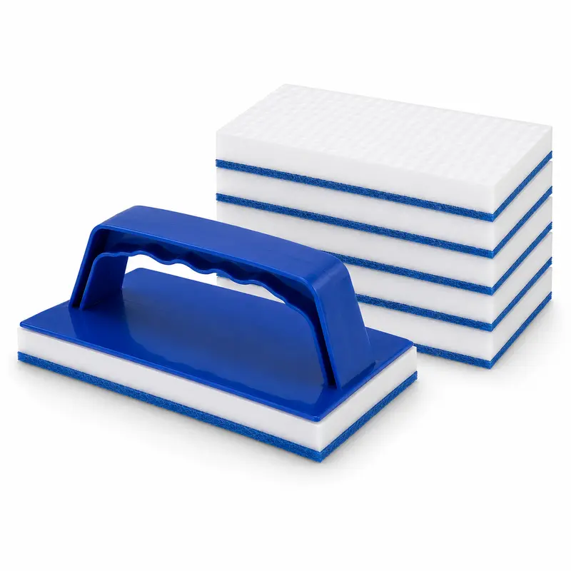 Melamin Pad Set mit Handhalter – 5 Melamin Reinigungspads + 1 Padhalter | Chemiefreie Reinigung nur mit Wasser für Fliesen, Glas, Edelstahl, Kunststoff, Boot & Yacht