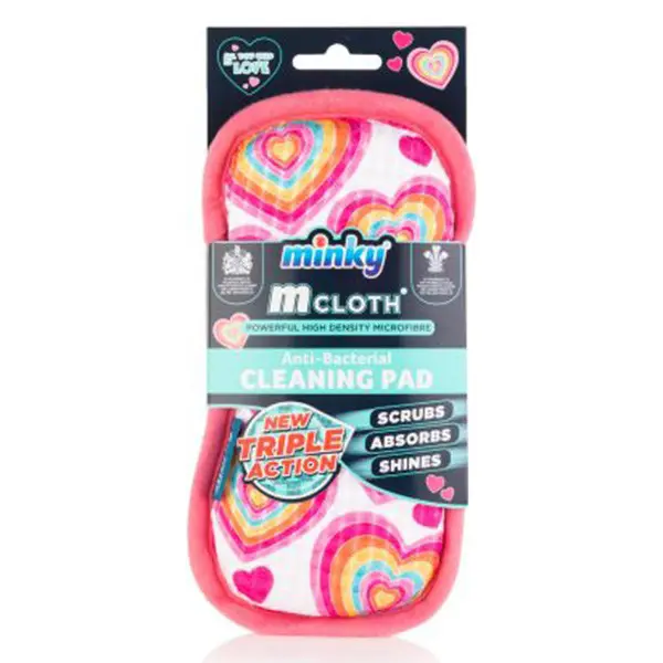 Minky M Cloth Schoonmaakpad – All You Need Is Love (Roze Hartjes • 3-in-1 Reinigingskracht)