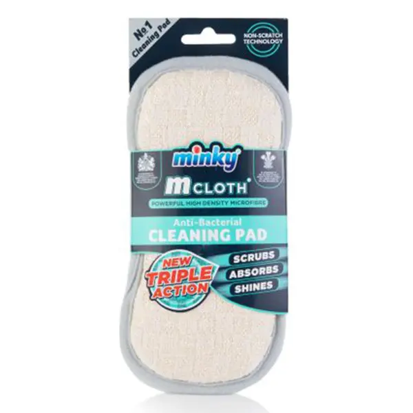 Minky M Cloth Schoonmaakpad – Wit met Grijze Rand (3-in-1 Reinigingskracht)