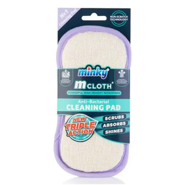 Minky M Cloth Schoonmaakpad – Wit met Paarse Rand (3-in-1 Reinigingskracht)