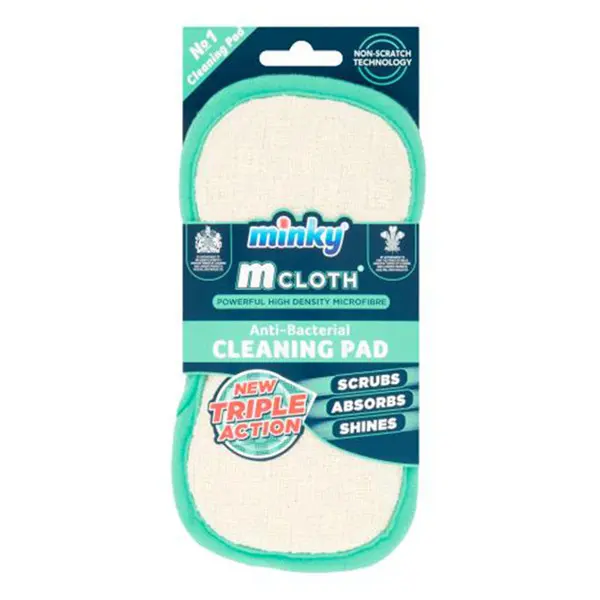 Minky M Cloth Schoonmaakpad – Wit met Turquoise Rand (3-in-1 Reinigingskracht)