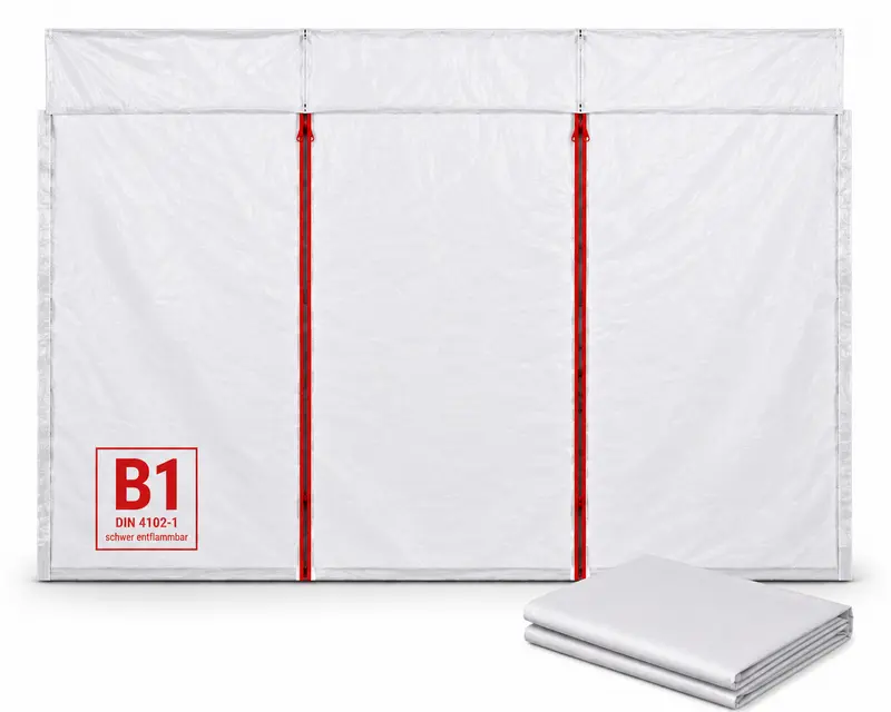 Modulare B1 Staubschutzwand nach DIN 4102-1 | Erweiterbares Schutzwand-System