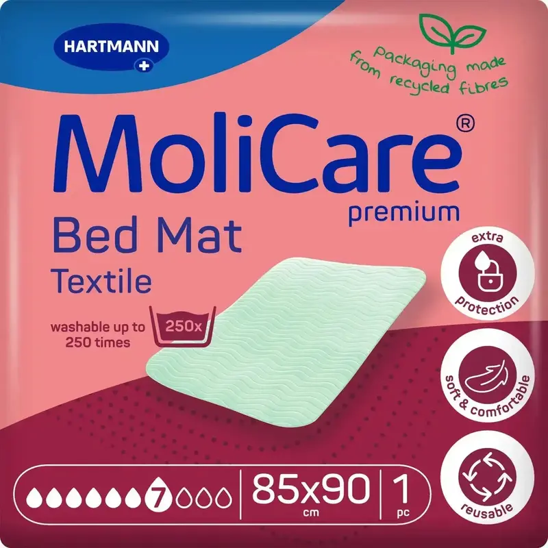 MoliCare Premium Bed Mat Textile 7 Tropfen | Waschbare Bettschutzeinlage 85x90cm