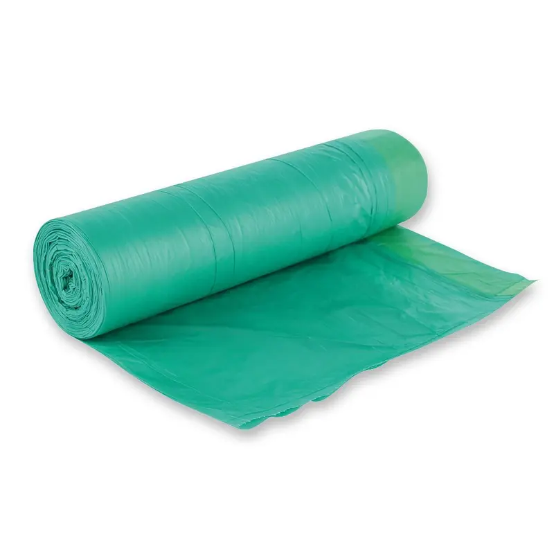 Müllbeutel mit Zugband, 60 l - 12 my | HDPE, Rolle, grün-gelb - Karton mit 28 x 20 Stück (560 Stück)