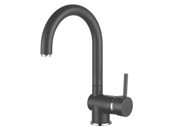 Niederdruck-Küchenarmatur mit gebogenen Design in Dunkelgrau-Matt