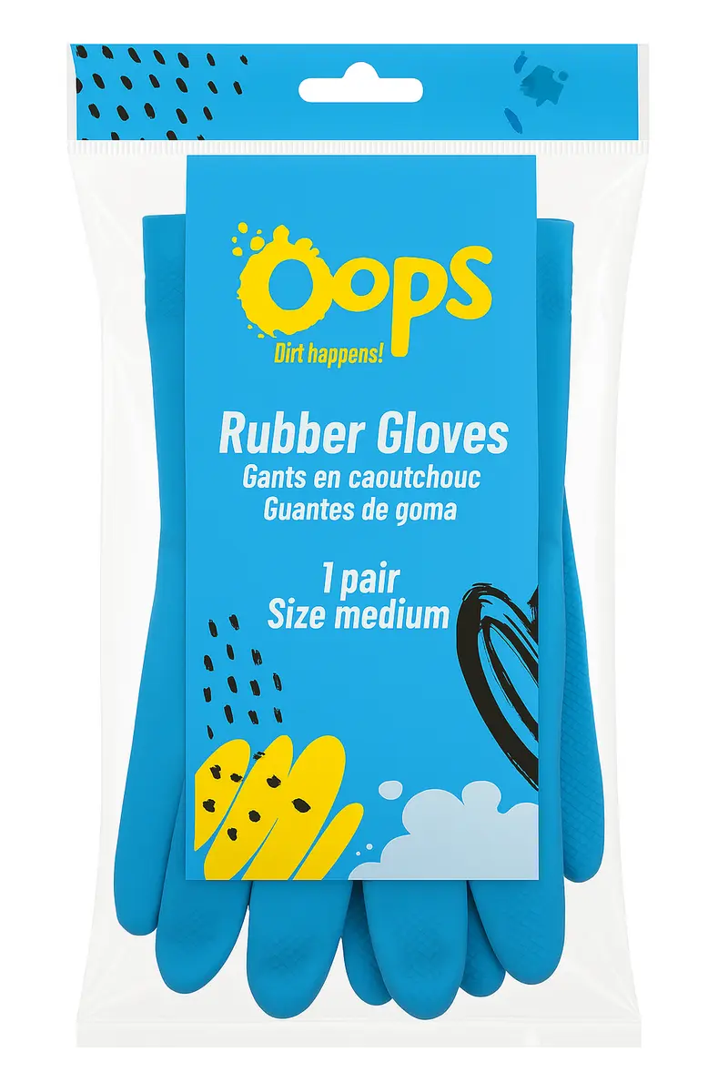 Oops Rubber Gloves – Blauwe Rubber Schoonmaakhandschoenen – Comfortabele Anti-Slip Huishoudhandschoenen voor Afwas & Schoonmaak - Size Medium