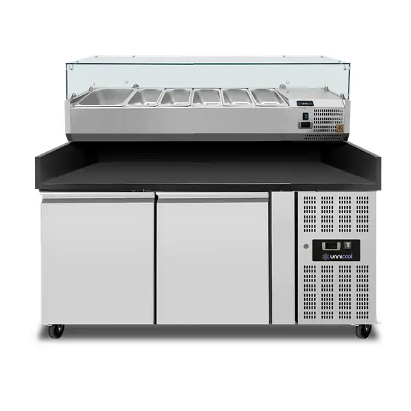 Pizzatheke mit Räder und 2 Türen - Schwarzer Granit - 1510x800x1000 mm
