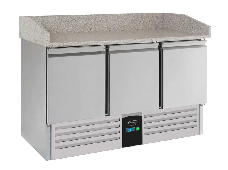 Pizzatisch 3 Türen Energy Line Ausgestattet Mit Verdampfer - 1400x700x1020 mm - 0,235 kW
