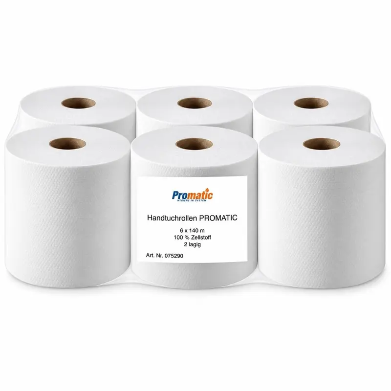 PROMATIC BUDGET Handtuchrollen 2-lagig 140 m 6 Rollen – weiß & saugstark