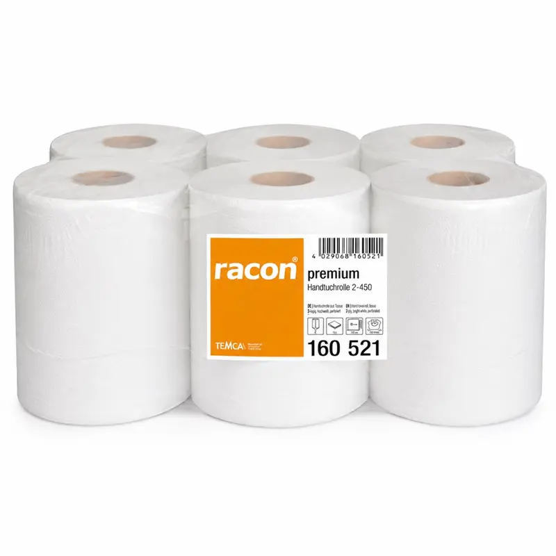 RACON Handtuchrollen Innenzug M 2-lagig Zellstoff 160 m – 6 Rollen / VE