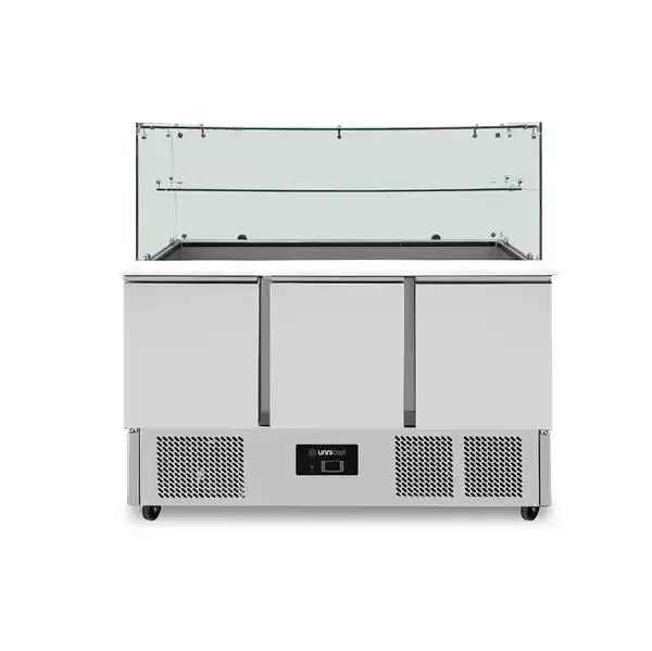Saladette mit Glasplatte | 3 Türen | Statische Kühlung | 137x70x85(h)cm