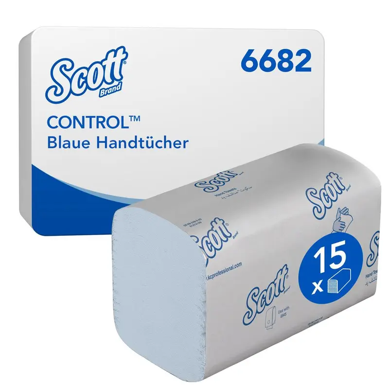 Scott® Control™ blaue Falthandtücher 6682, 1-lagig, Interfold, FSC®-Mix, blau - Karton mit 3600 Stück (15 x 240 Stück)