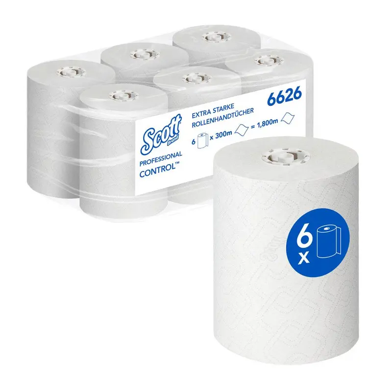 Scott® Control™ Extra Strong Handtücher 6626, 1-lagig, Rolle, FSC®-Mix, weiß - Karton mit 6 Stück