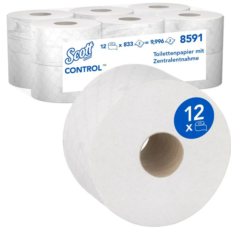 Scott® Control™ Toilettenpapier mit Zentralentnahme 8591, Jumbo, 2-lagig, FSC®-Recycled - Karton mit 12 Rollen- Karton mit 12 Rollen