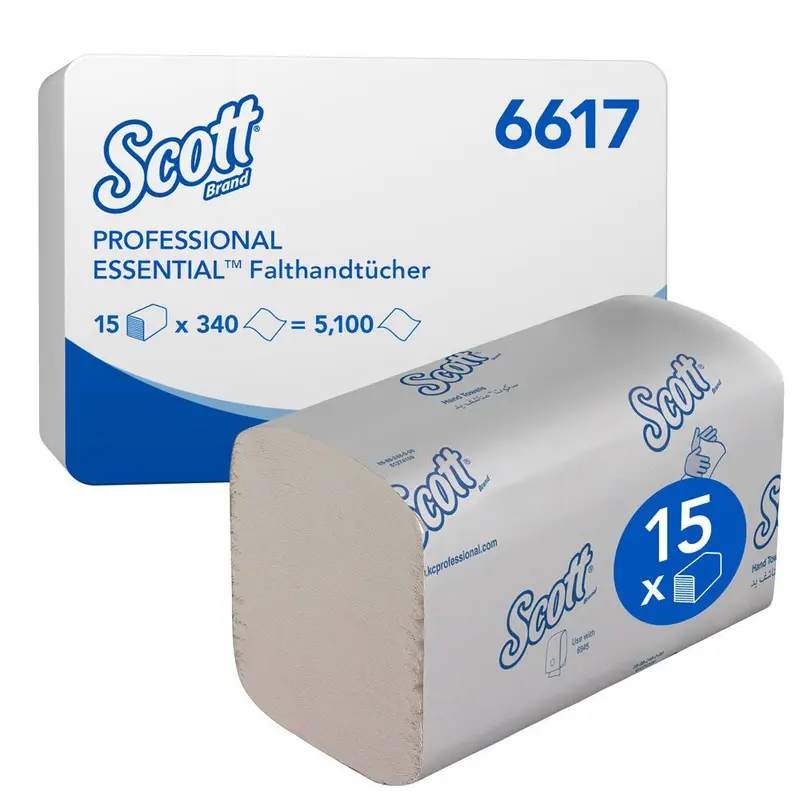 Scott® Essential™ Falthandtücher 6617, 1-lagig, Interfold, FSC®-Mix, weiß - Karton mit 5100 Stück (15 x 340 Stück)