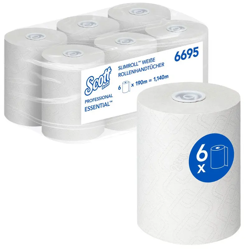 Scott® Essential™ Slimroll™ Handtücher 6695, 1-lagig, Rolle FSC®-Mix, verschiedene Farben - Karton mit 6 Stück