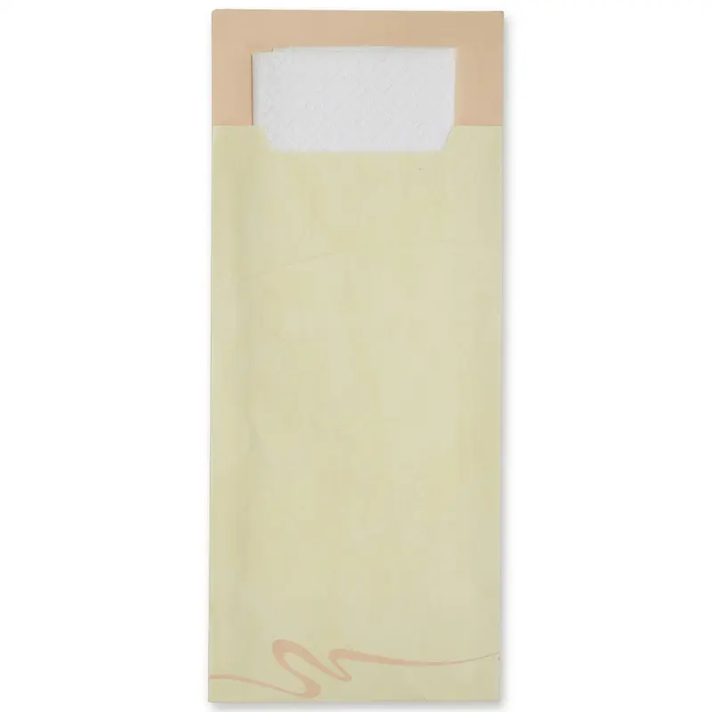 Serviettentaschen "Gourmet Gastro" 85x200mm Champagner – inkl. 2-lagiger Tissue-Serviette (Weiß)