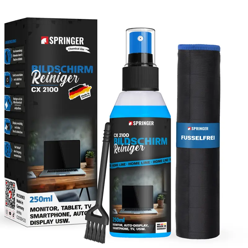 SPRINGER - CX2300 - 1x Bildschirmreiniger 250 ml + ZX1401 - 1x Carbontuch + ZX3060 - 1x Minipinsel