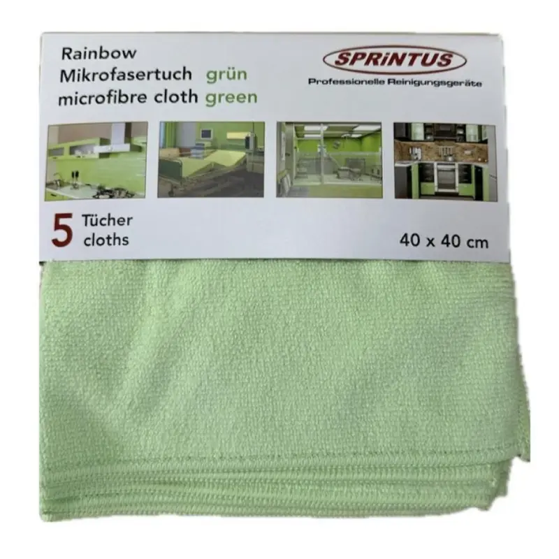 SPRINTUS Mikrofasertücher Universal RAINBOW grün – 40 x 40 cm (5 Stück)