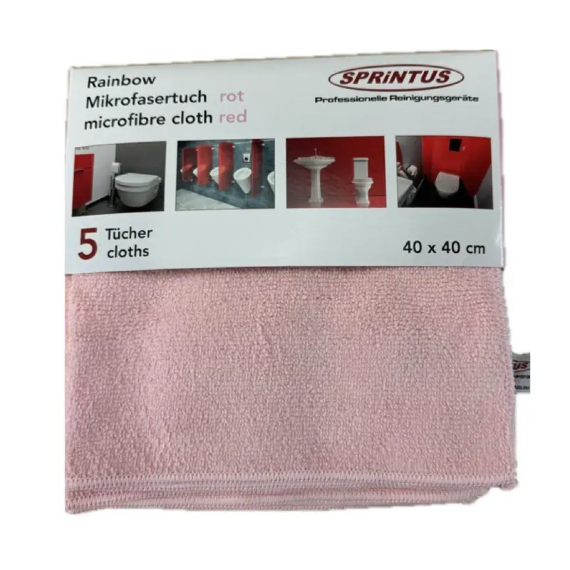 SPRINTUS Mikrofasertücher Universal RAINBOW rot – 40 x 40 cm (5 Stück)