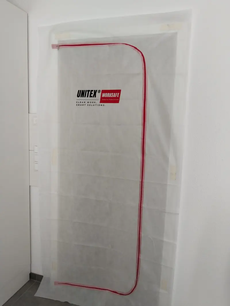 Staubschutztür 220 x 110 cm – Reißfeste Vlies Tür – Wiederverwendbar & leicht – Für Renovierung, Baustelle & Innenausbau