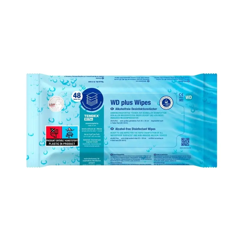 TEMDEX WD plus Wipes alkoholfrei, 48 Desinfektionstücher 30 × 26 cm – für bis zu 3 m²