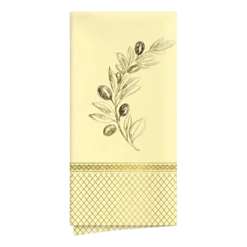Tischservietten 40 × 40 cm  (1/8-Falz, 2-lagig) – Cremegelb mit Oliven-Motiv - 1020 Stück