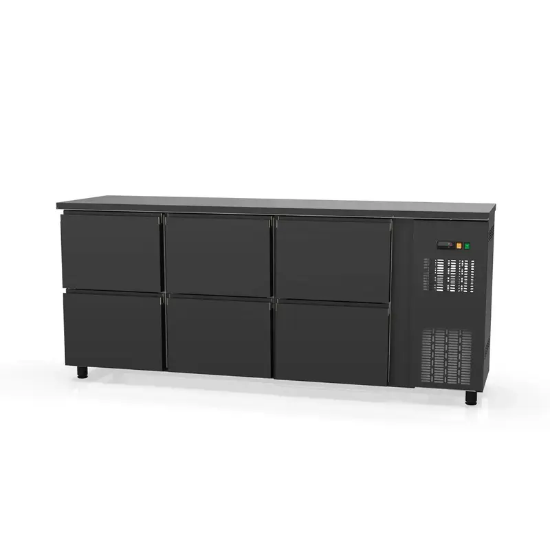TOPLINE Barkühltisch schwarz / 6 Schubladen, 2025 x 530 mm