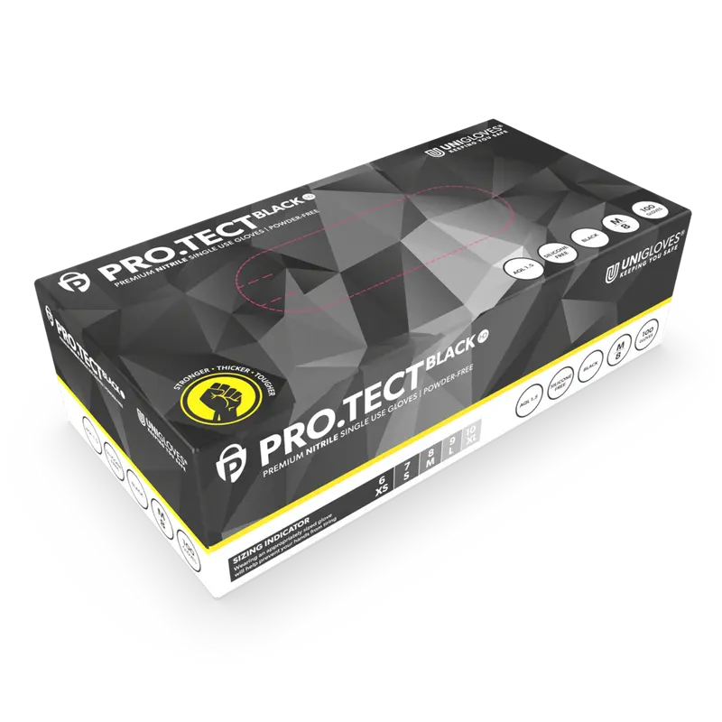 UNIGLOVES® PRO.TECT BLACK HD+ 100Stk Einmalhandschuh GRIP puderfrei, unsteril, extra