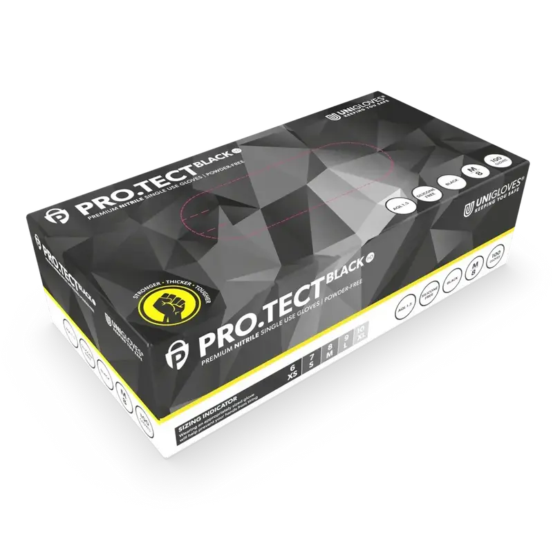 UNIGLOVES PRO.TECT BLACK HD+ | Schwarze Nitrilhandschuhe Extrem Robust Extra Lang | 100 Stück