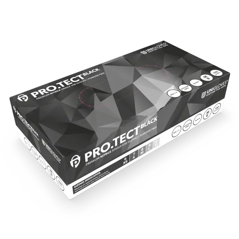 UNIGLOVES PRO.TECT BLACK | Schwarze Nitrilhandschuhe EXTRA Stark | 100 Stück