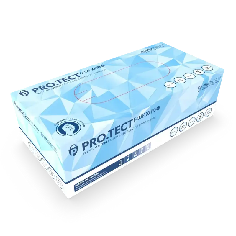 UNIGLOVES PRO.TECT BLUE XHD+ | Robuste Nitrilhandschuhe, extra lang | 100 Stück