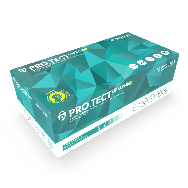 UNIGLOVES® PRO.TECT GREEN HD+ 100Stk Einmalhandschuh GRIP puderfrei, unsteril, extra