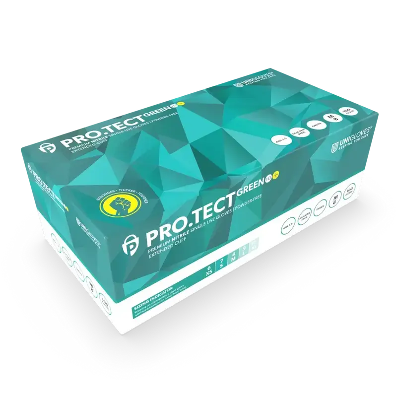 UNIGLOVES PRO.TECT GREEN HD+ | Ultrastarke und lange Nitrilhandschuhe | 100 Stück