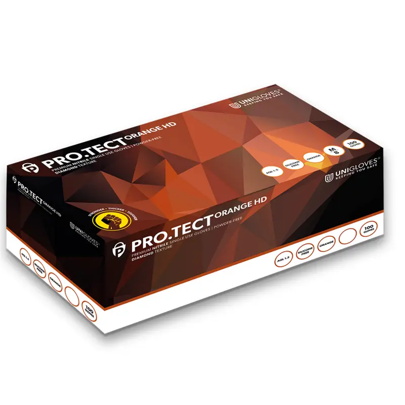 UNIGLOVES® PRO.TECT ORANGE HD  100Stk Einmalhandschuh GRIP puderfrei, unsteril, extra