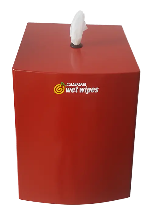 Wandspender Edelstahl Rot Wet Wipes Cleanpaper Fitnessstudio