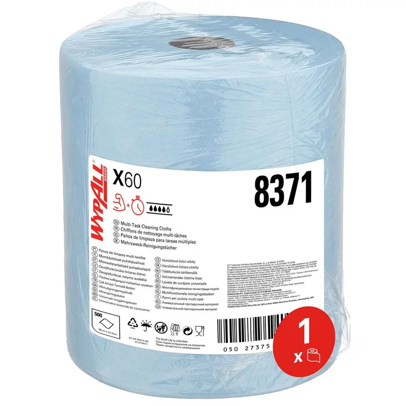 WypAll® General Clean™ X60 Reinigungstücher, 1-lagig, Rolle, blau - Karton mit 1 Rolle (1 x 500 Blatt)
