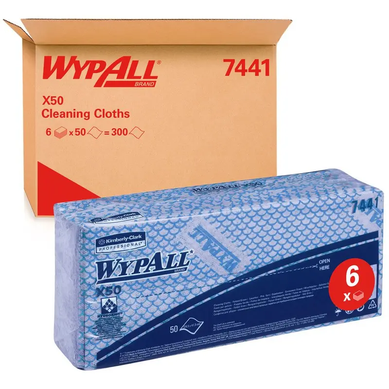 WypAll® X50 Wischtücher, Interfold, verschiedene Farben - Karton mit 300 Stück (6 x 50 Stück)