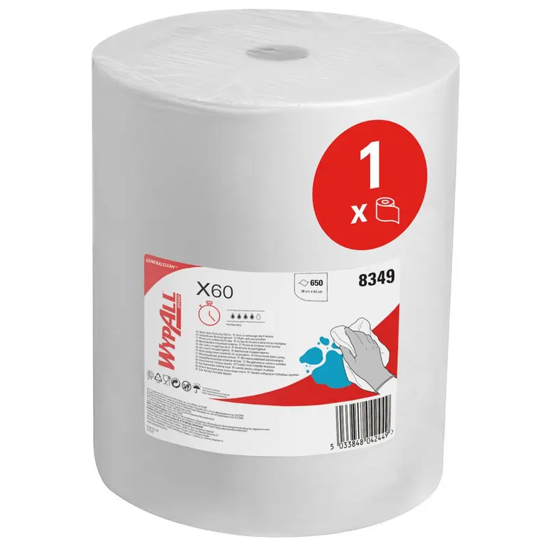 WypAll® X60 General Clean™ Reinigungstücher, 1-lagig, Rolle, weiß - Karton mit 1 Rolle (1 x 650 Blatt)