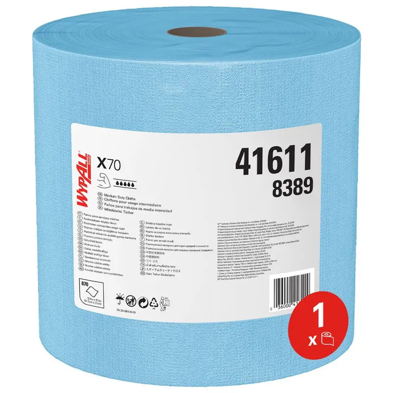 WypAll® X70 Wischtücher, 1-lagig, Rolle, blau - Karton mit 1 Rolle (1 x 870 Blatt)