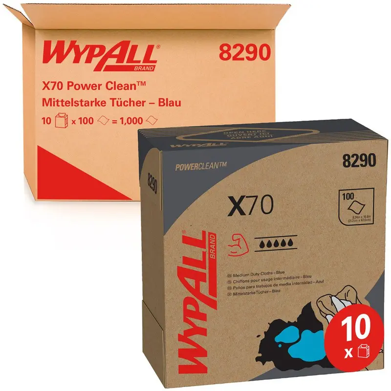WypAll® X70 Wischtücher, 1-lagig, Zupfbox, blau - Karton mit 1000 Stück (10 x 100 Stück)