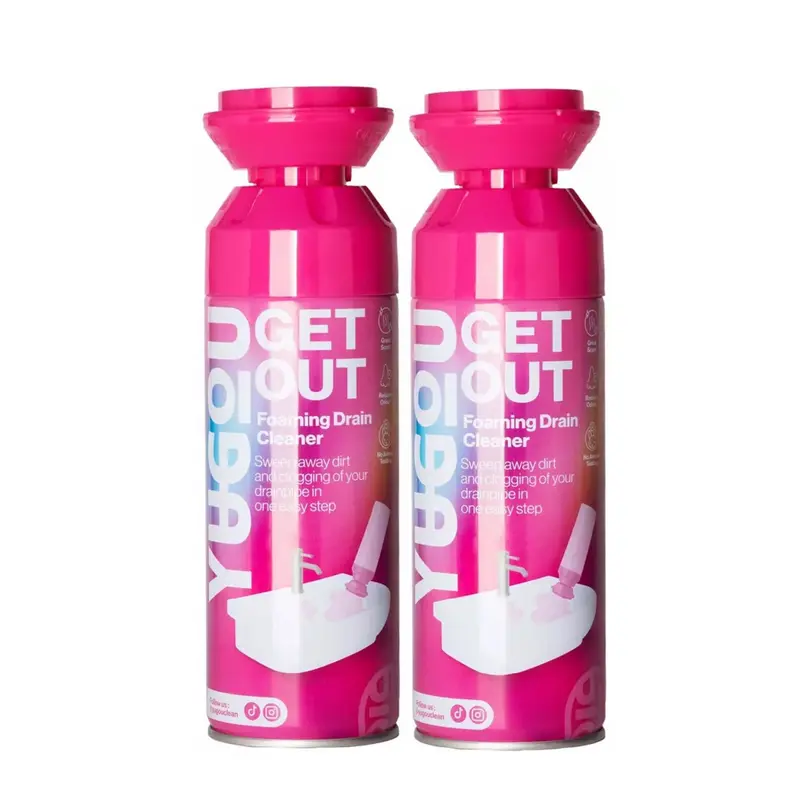 Yugou Get Out Foam Drain Cleaner – Krachtige gootsteen ontstopper - Verwijdert vet en haar in gootstenen, doucheputjes & badkuipen - 2 pack